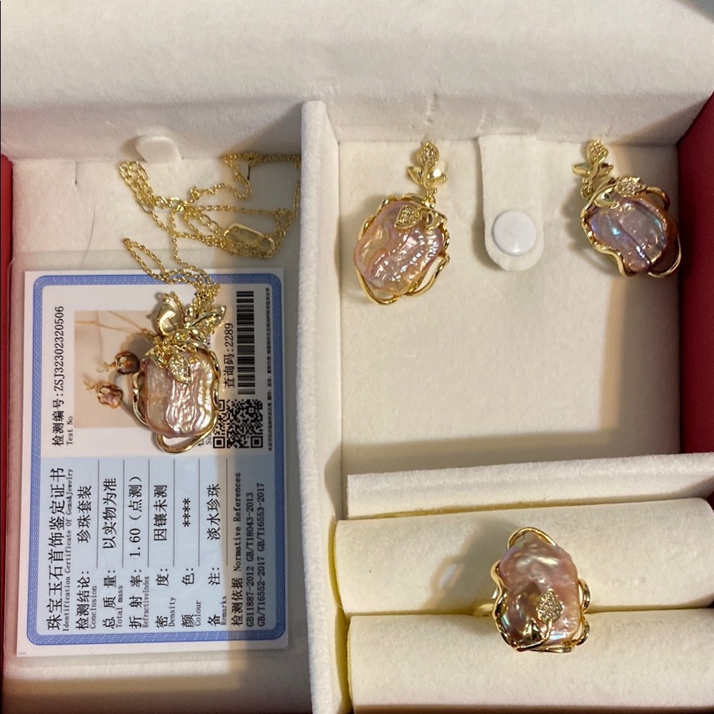 Gold and Pink Pearl Earrings Set